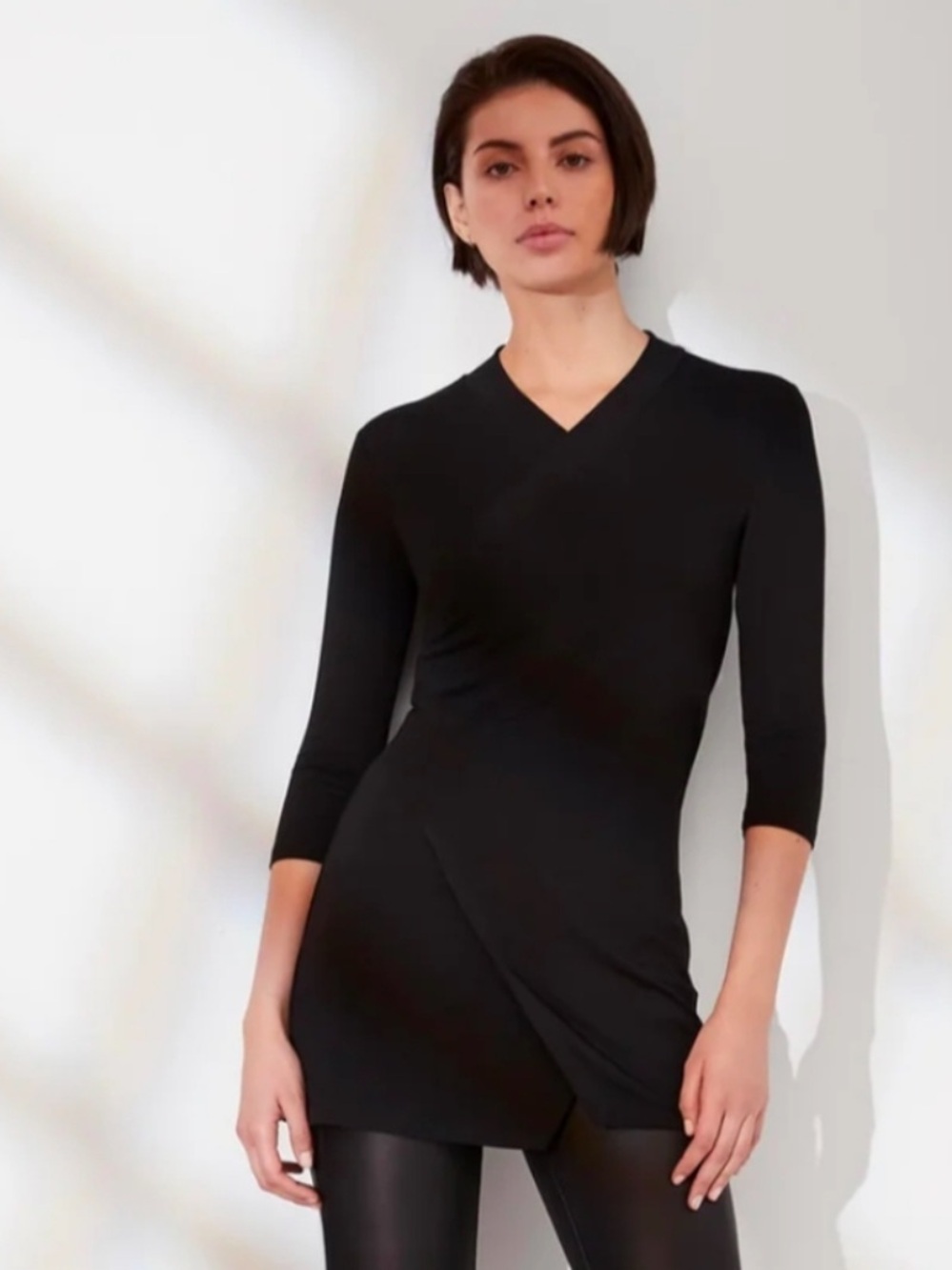 Marcella NYC Aleah Tunic M black jersey wrap top